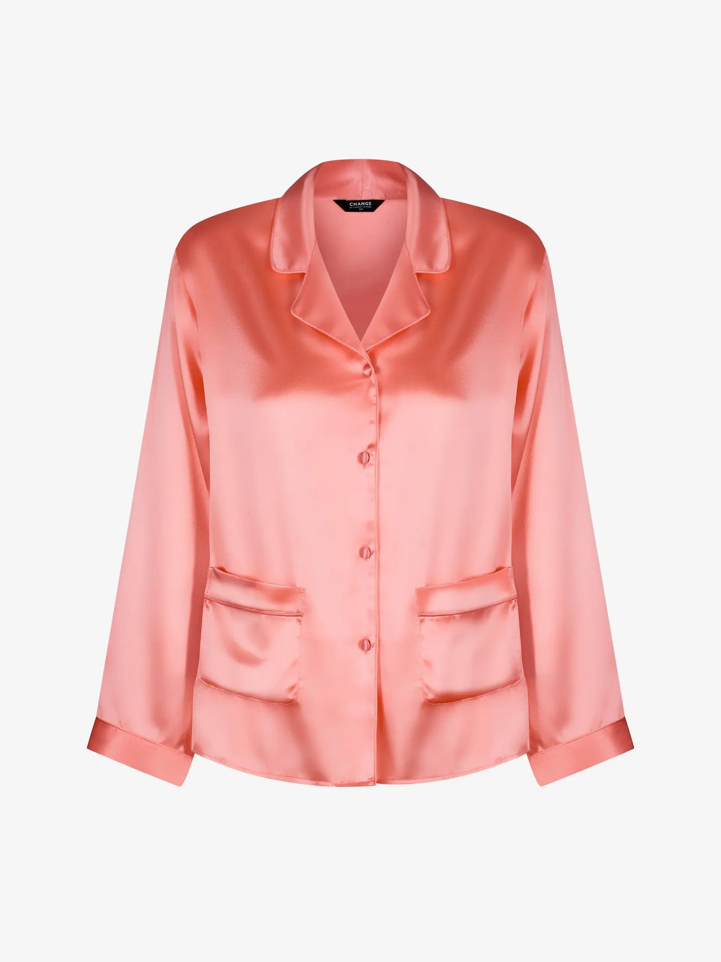 Virsiku värvi siidist pikkade varrukatega pluus